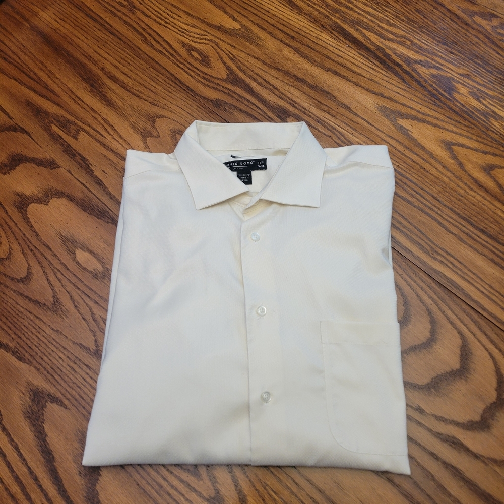 Pronto Uomo Mens Cotton Non-Iron Cream Dress Shirt Size 17.5 34/35